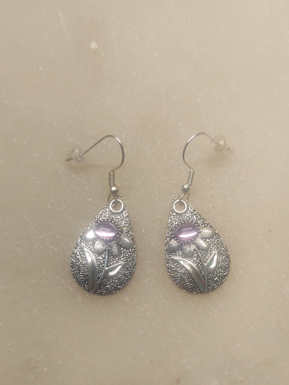 BOGO! NEW! 3D Purple Crystal Silver Dangle Artistic Flower Earrings By Monet - Picture 2 of 9